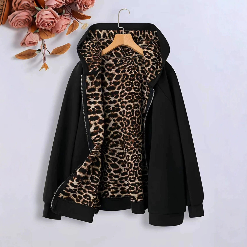Forever 21 Fall Plus Size Leopard Print Casual Jacket Long-Sleeve Zip-Up